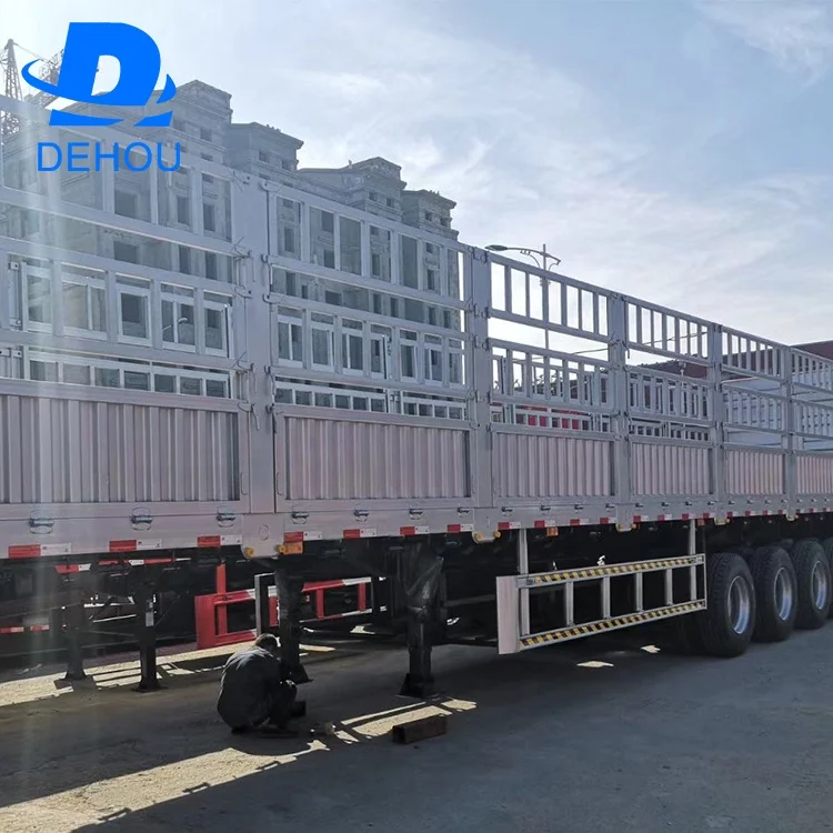 3 axles heavy transport cargo high side fence semi trailer fence flatbed truck trailer with dolly