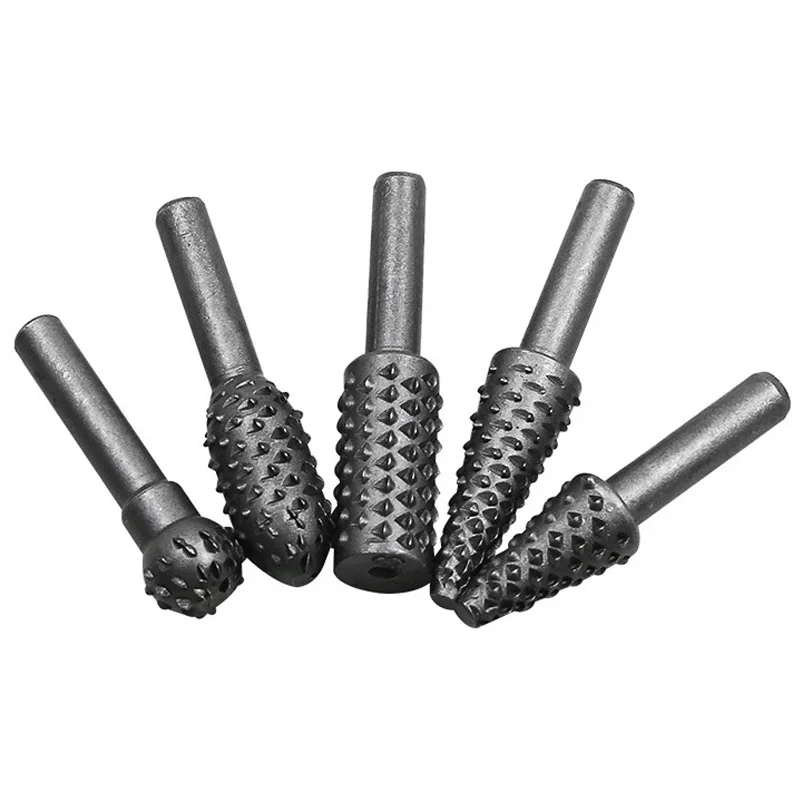 5Pcs 1/4' Drill Bit Rotary Rasp File Set for Woodworking Knife Wood Carving Tool Carpentry Wood Cutting Tools WorkDrill Bit Set
