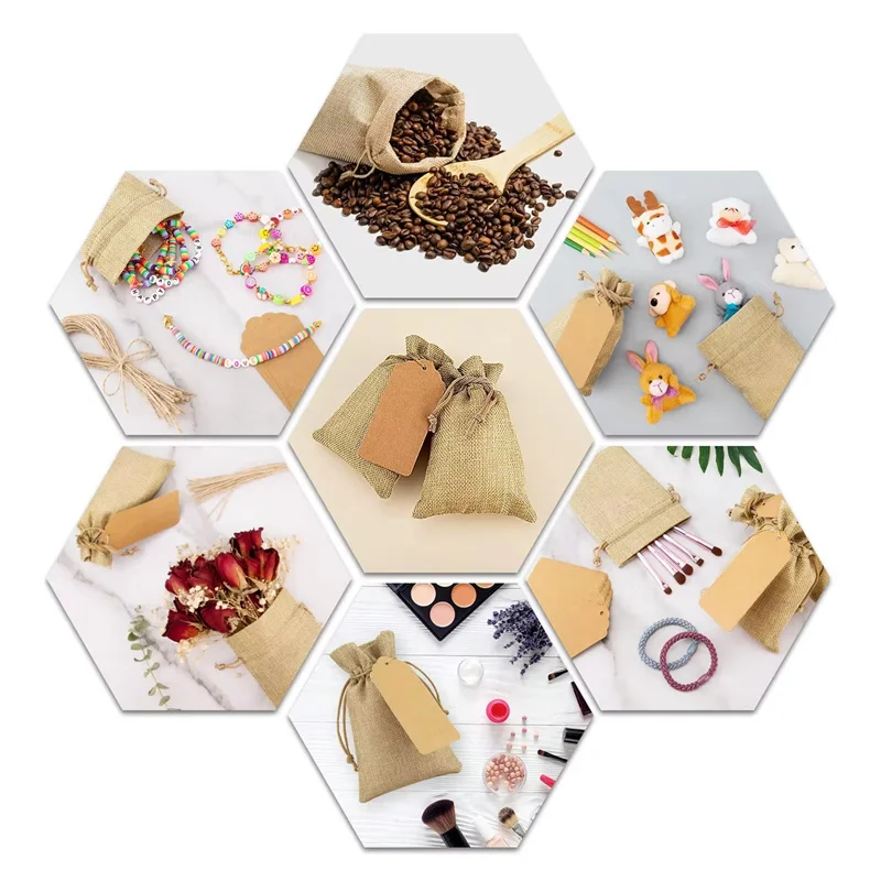 10*14cm DIY Wedding Favor Gift Bag Linen Silk and Sack Drawstring Burlap for Candy Chocolate Jewelry Packaging Display Use