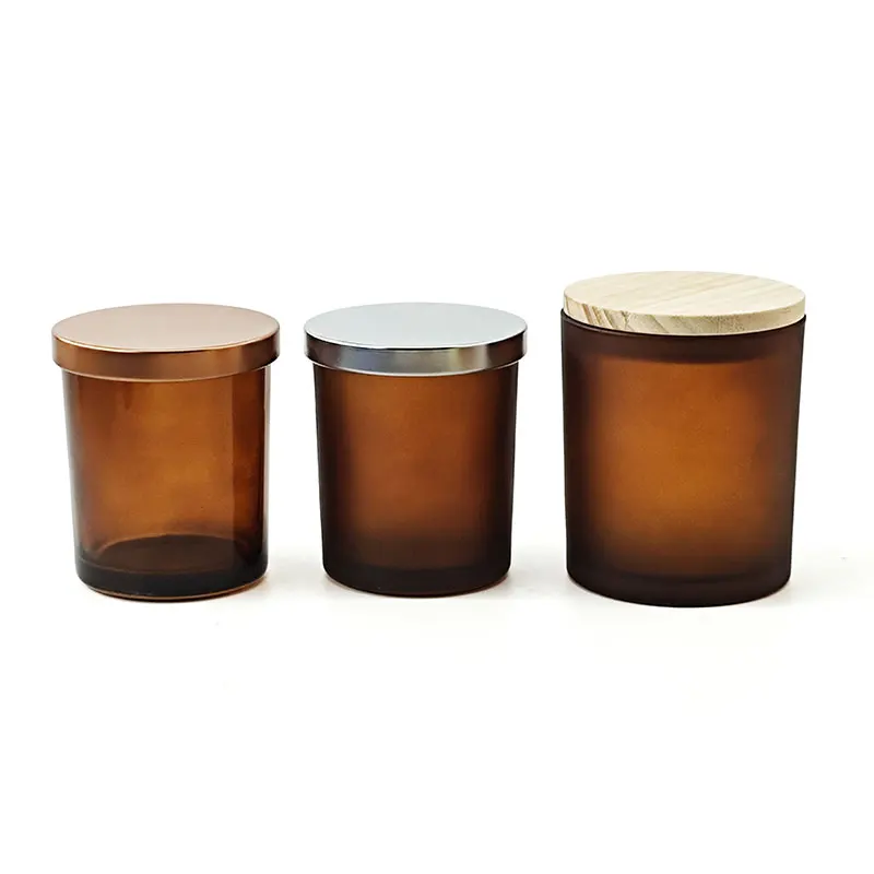 Candle Cup  Pot Luxury Empty Frosted Glass Amber Candle Jar with Lid for Candle Making