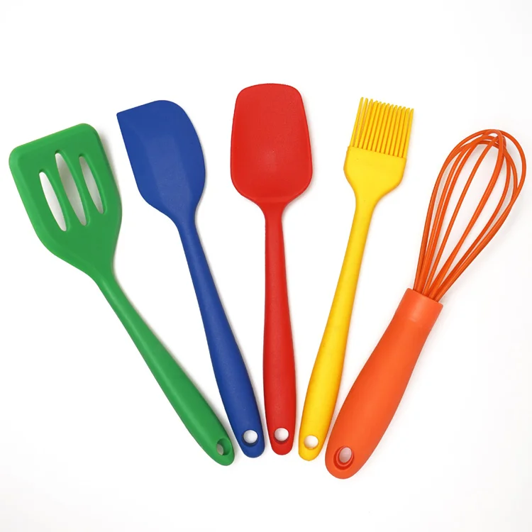 Hot sale food grade silicone whisk slotted turner spoon  spatula brush mini children cooking utensils kitchen accessories