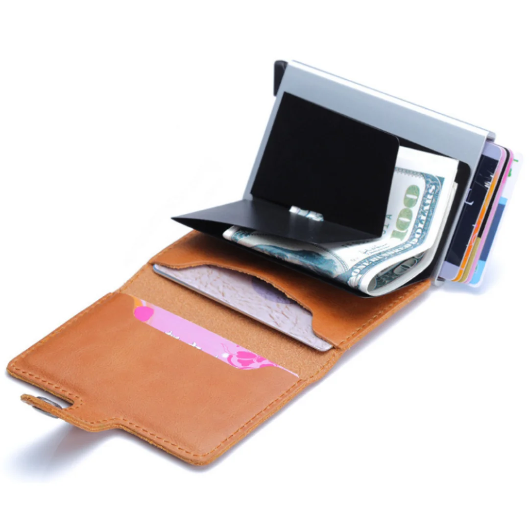 High-qulity Luxury Genuine Leather ID Credit Atm Bank Automatic Pop Up RFID Blocking For Men Women Wallet Card Holder