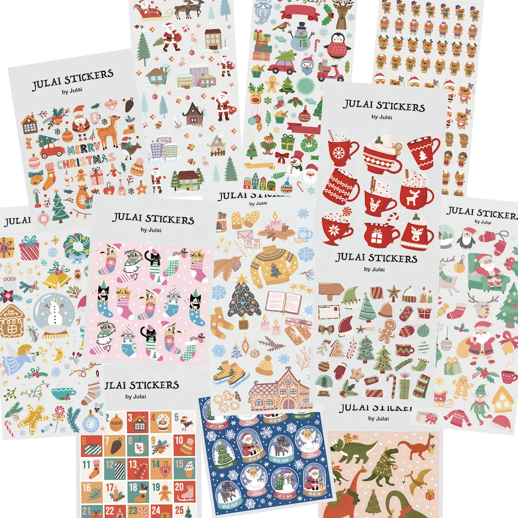 Kawaii Stickers For Gift Packaging Colorful Die Cut Adhesive Sticker Sheet For Christmas Decorations Journal Scrapbooking Album