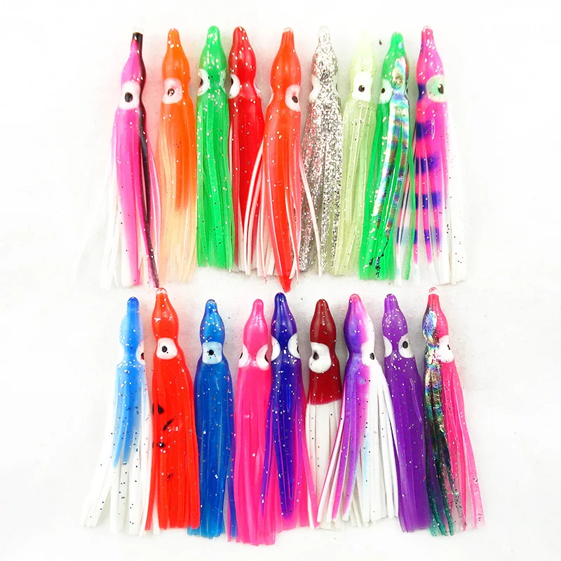 Custom 5-30cm soft colorful fishing octopus lure bait Skirt luminous Squid Lures deep sea fishing lure tackle