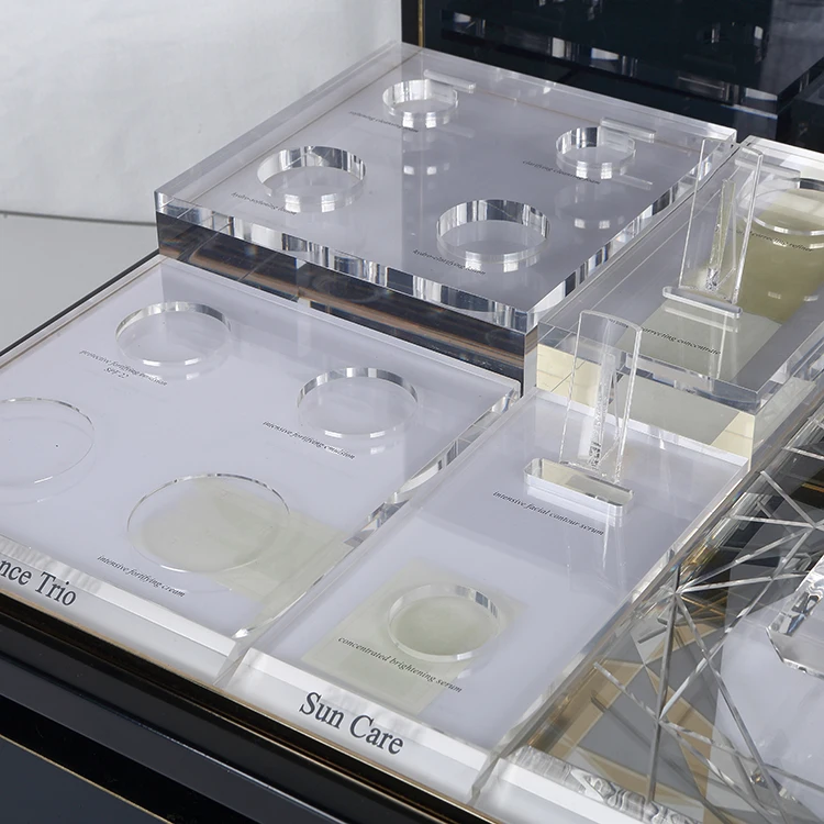 OEM Retail Luxury Acrylic Cylinder Organizer Rack Cosmetic Makeup Skincare Products LED Display Stand