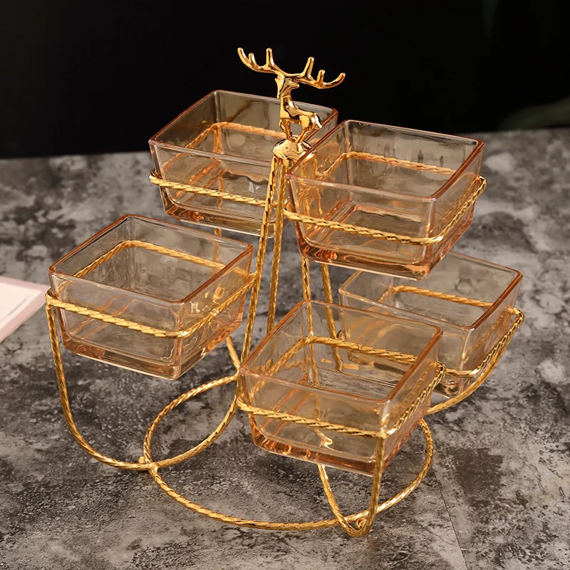 European Creative Glass Snack Plate Dried Fruit Tray Dessert Stand Crockery Dinnerware Set
