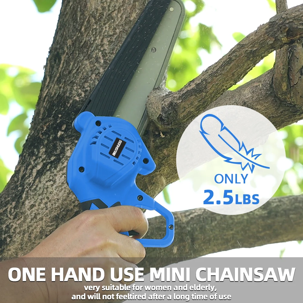 Hehui 20V Lithium Battery Brushless Mini Chain Saw Wood Working Cordless Electric Pruning Saw