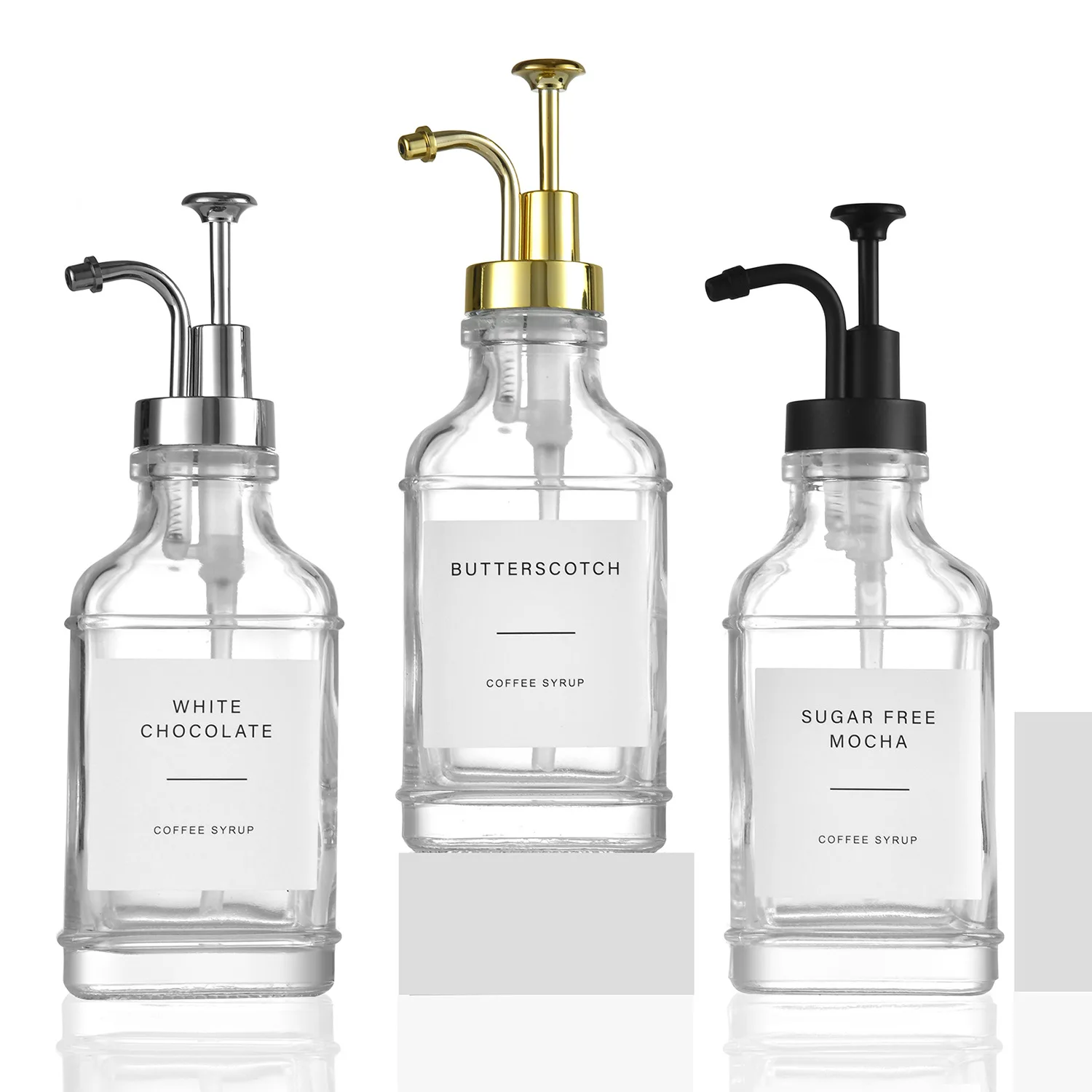 500ML Coffee Syrup Dispenser for Coffee Bar Coffee Pump Dispenser Glass Syrup Bottle Pumps with Labels