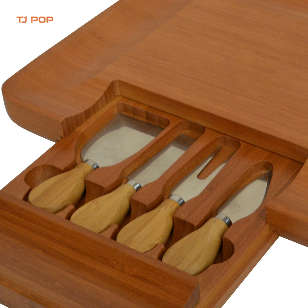 Набор доски для сыра, набор ножей, доска для колбасных изделий из бамбуковой нержавеющей стали на заказ с выдвижным ящиком, 4 предмета, инструменты для сыра на все сезоны