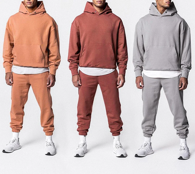 Blank Cotton Sweatsuit Unisex Puff Foam Print Men Custom Tracksuit Oversize Hoodie and Loose Sweat Pants