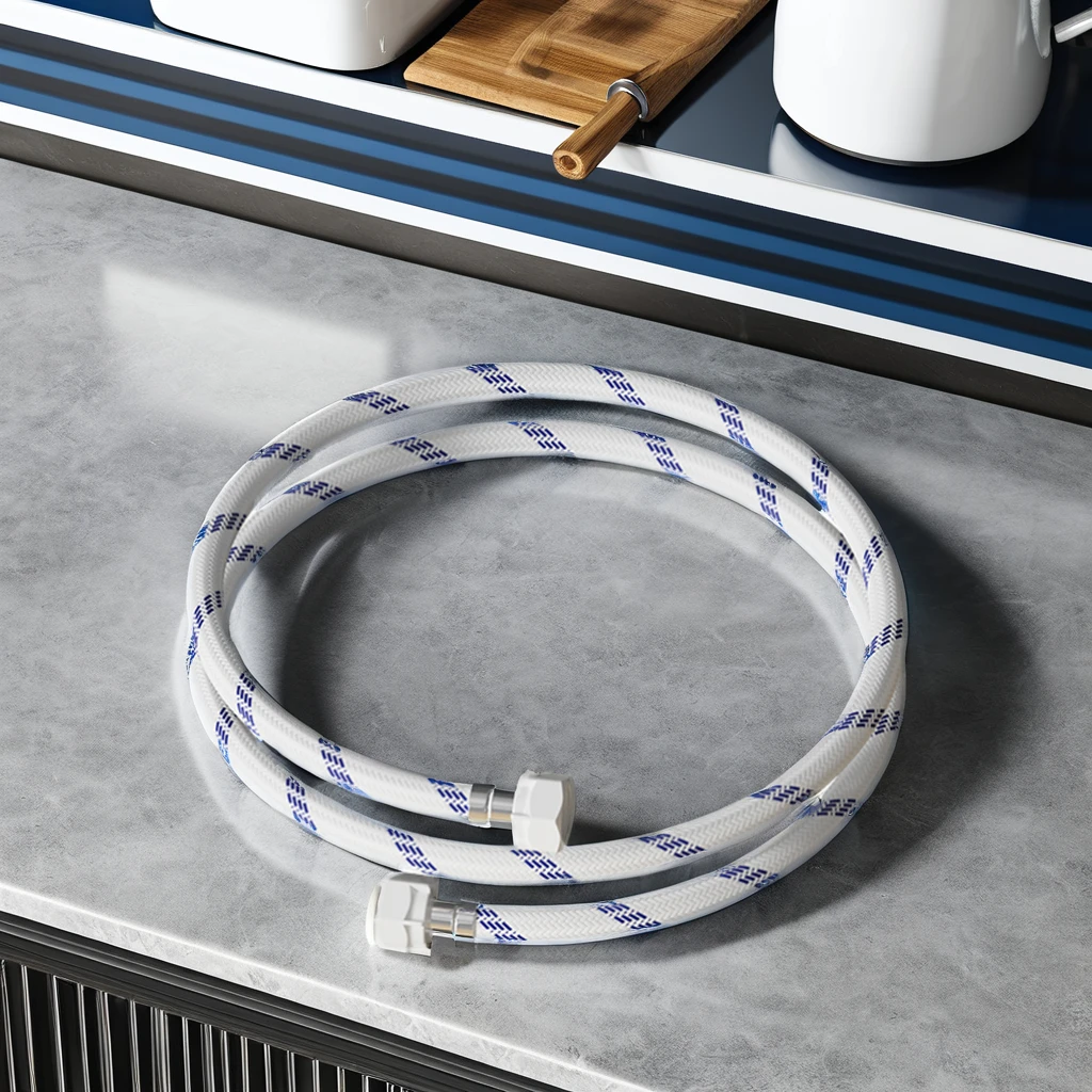 Modern Premium PVC Stainless Steel Braided Hoses Hot & Cold Burst-Proof Brass Washing Machine Red & Blue (2 Pack) Bathroom Use