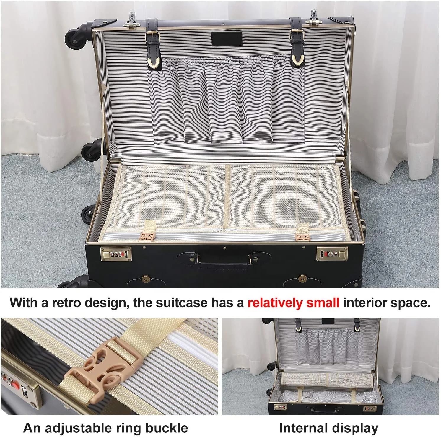 Vintage Trunk Combination Luggage Sets of 2 Piece, Hard Shell Retro Travel Suitcase with Wheels