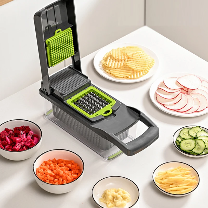 Factory wholesales multi-function vegetable cutter, dicer, shredder, slicer with drain, kitchen supplies