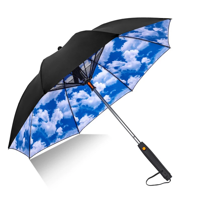 27 Inch Manual Open Promotional Custom Logo Fan Mist Straight Umbrella UV Umbrella with Fan