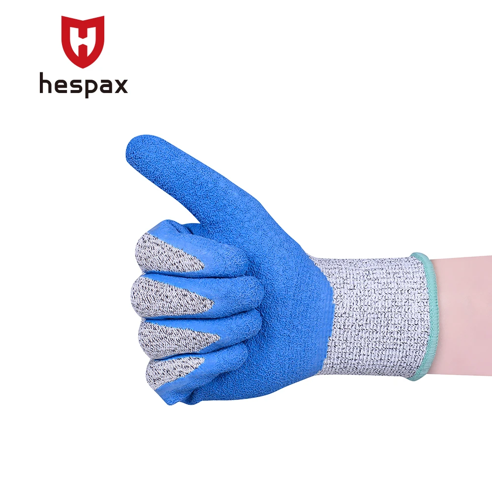 Лидер продаж, перчатки с латексным покрытием En388 4543 crinckle, промышленные HPPE устойчивые к порезам, садовые рабочие перчатки