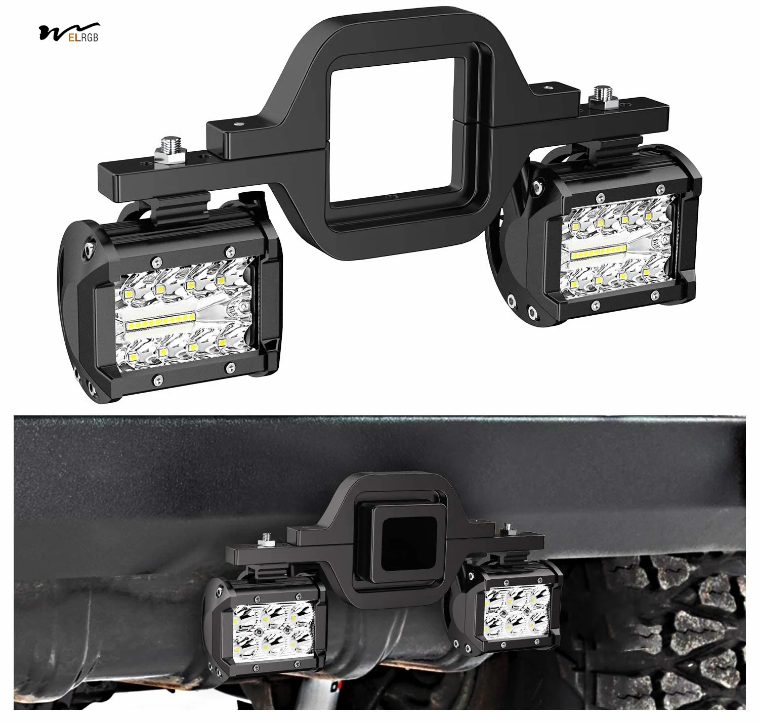 2 Pcs 4-inch 60W LED pods with 2-inch trailer hitch mounting bracket spare reverse light rear light strip