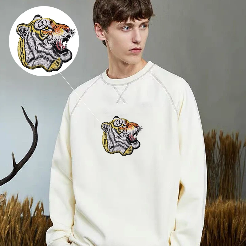 Stock wholesale patch custom tiger animal logo iron on jacket hoodie embroidery patches