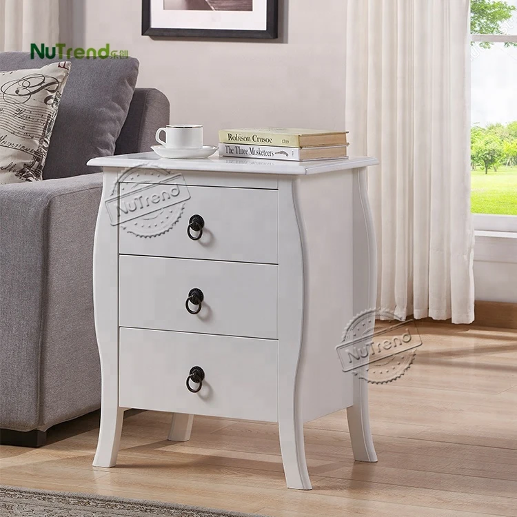 Retro Modern Living Room Small White Sofa Bed Side Corner Table  Vintage Bedroom 3 Drawers Wooden Night stand