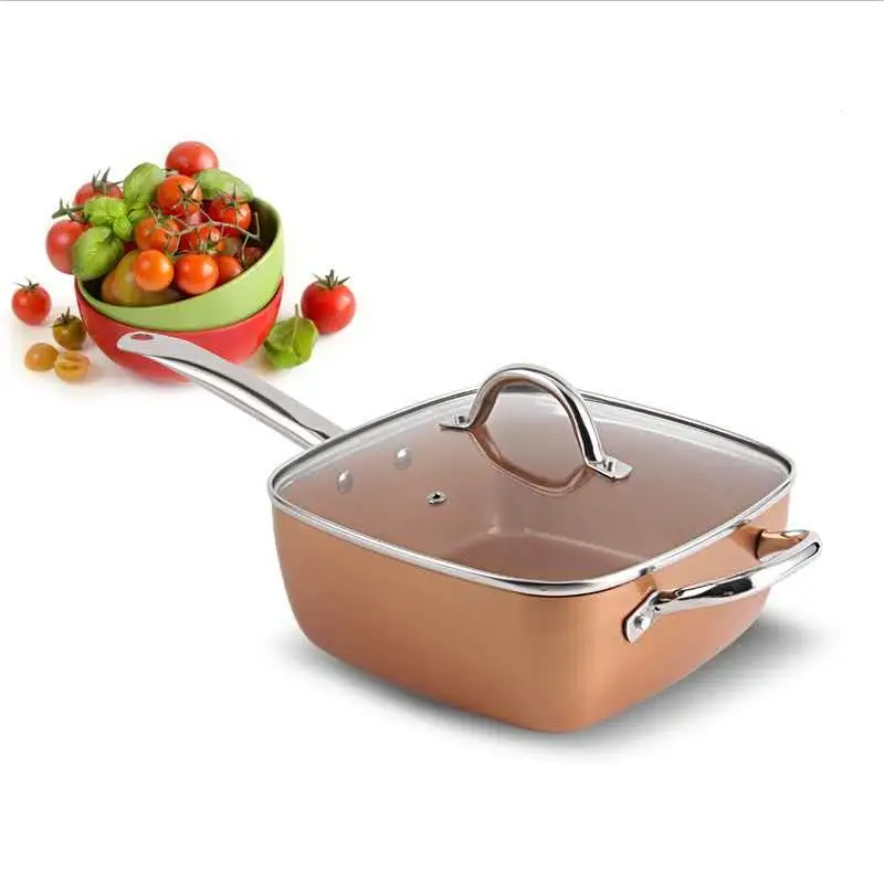 
9.5Inch Aluminum Non-Stick Home Cooking Square Copper Fry Pan With Ceramic Coating 