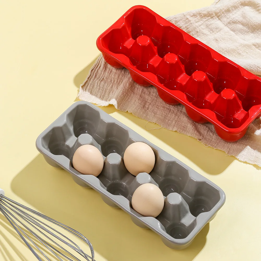 Kitchen Items 10-grid On-glazed Stoneware Egg Cup Ceramic Duck Egg Tray kitchen Organizer Egg Holder Plate