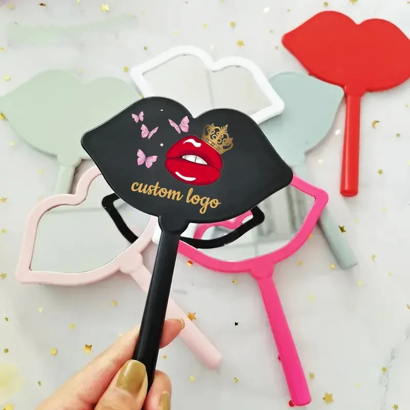 custom logo Color pink black Pocket Make Up Mini handle handheld hand held vanity Makeup Cosmetic mirrors wholesale hand mirror
