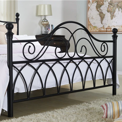 Simple design black double king size wrought iron metal furniture beds