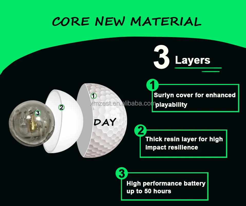 Custom logo Color Flashing Led golf balls Glow In The Dark Light Up Long Time Bright Golf Ball For Night Sports