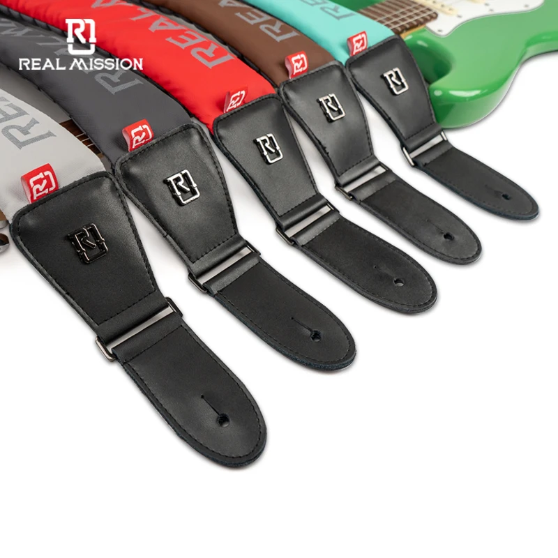 RealMission Amand leather Guitar Strap Wholesale Adjustable Pearl Cotton for Electric Guitar Bass Folk Instrument Accessories