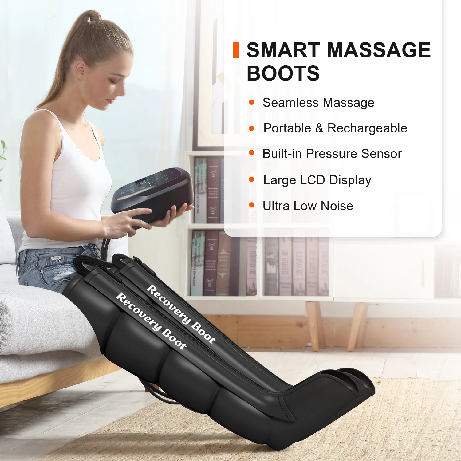 Recovery Boots for Rechargeable Muscle Soreness and Pain 5 Overlapped Chambers Air Compression Leg Massager