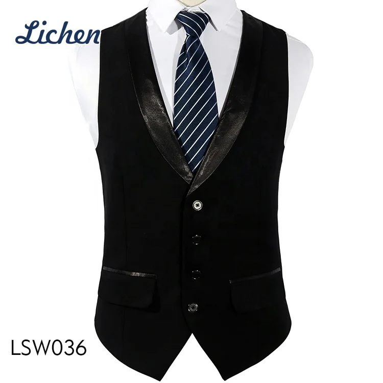 Custom Made High Quality OEM Handsome Evening Dress Men Wool Waistcoat Vest with Leather Collar