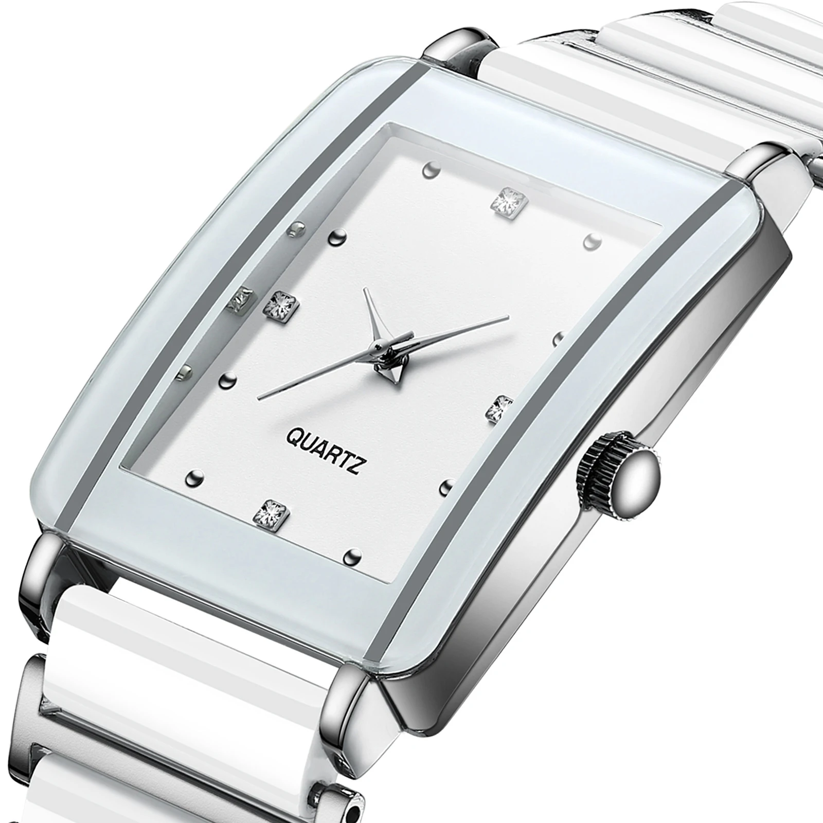 Luxury Ceramic Strap Rectangle Couple Watch For Man Women Slim Stone Classic Alloy Case Quartz Watches for Men