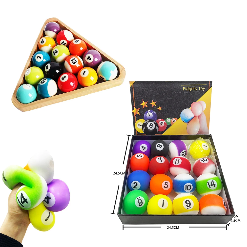 2022 Juguetes Kid Toy Balls Simulate Billiard Pool Balls Party Fidget Squeeze Flour PU Foam Stress Squishy Balls