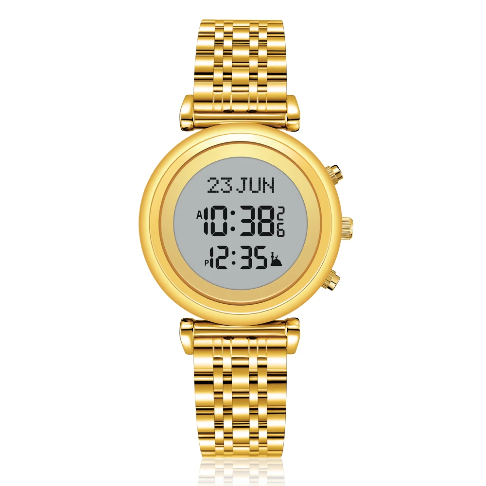 New Design 5ATM Waterproof Stainless Steel Al Fajr Lovers Watch for Prayer Daily Azan Time Reminder Multi-language Digital Watch