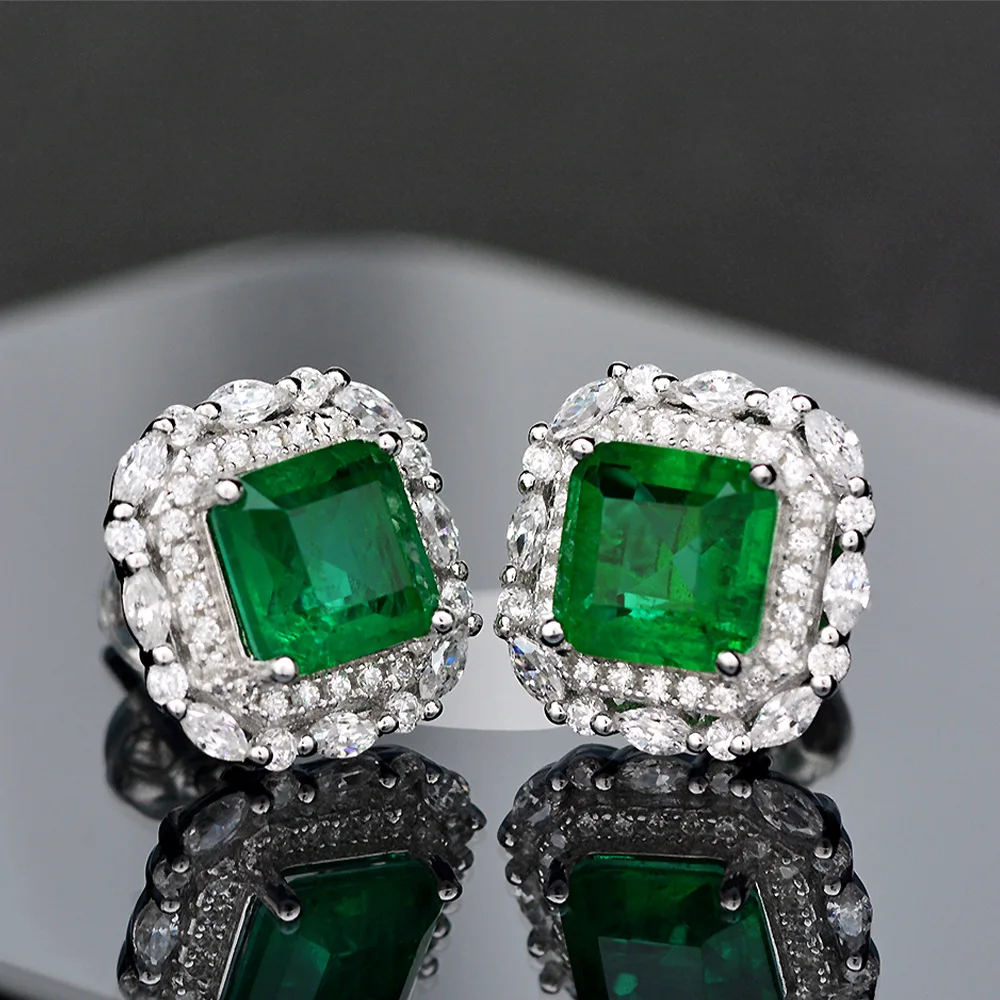  YANYI Luxury 925 Sterling Silver Emerald Zircon Earrings Micro-inset Diamond-studded Jewelry