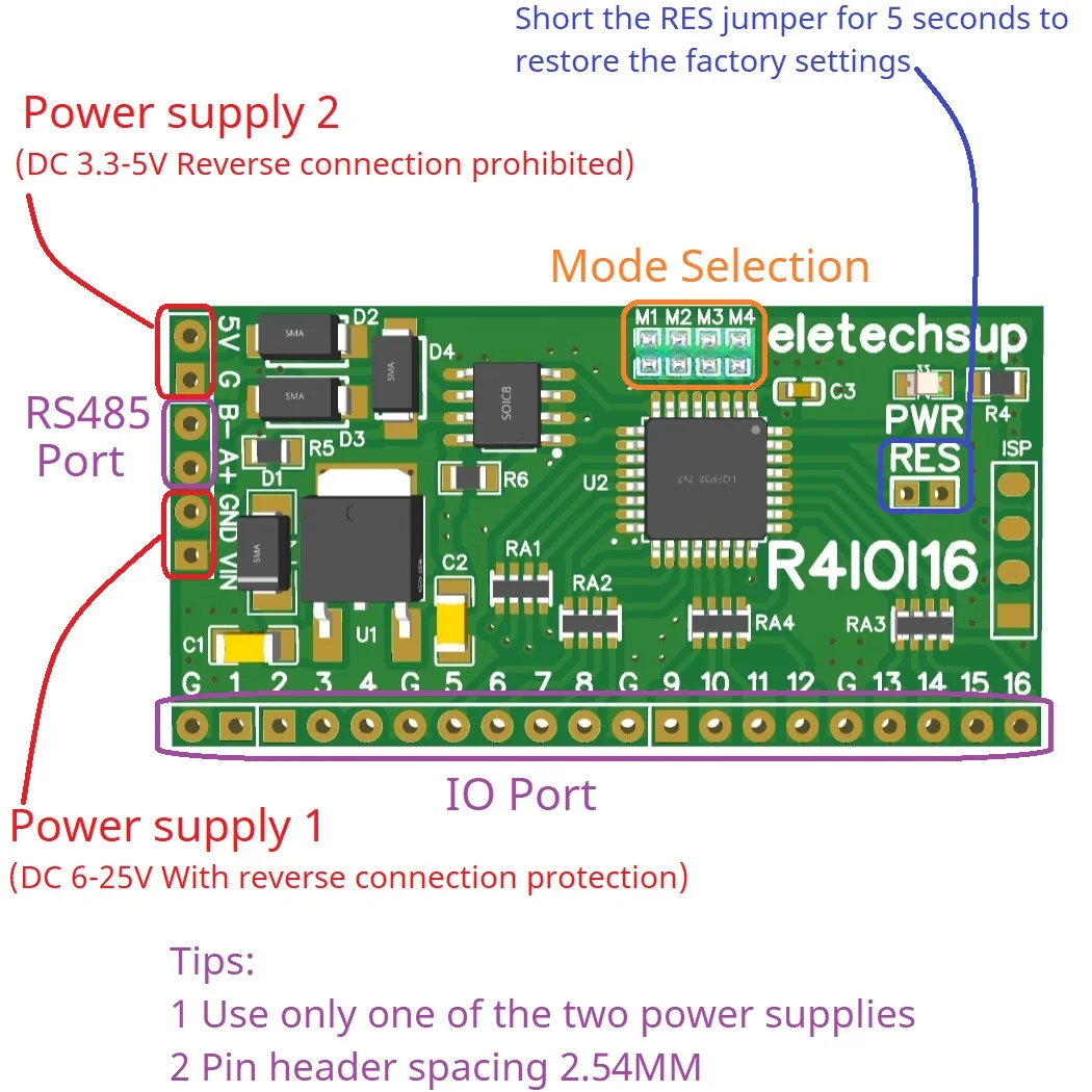 R4IOI16 16DI/16DO/8DI-8DO/4DI-12DO/12DI-4DO Modbus Digital IO RS485 2.54mm Pin Core Board for Arduino ESP32 ESP8266 PLC Home