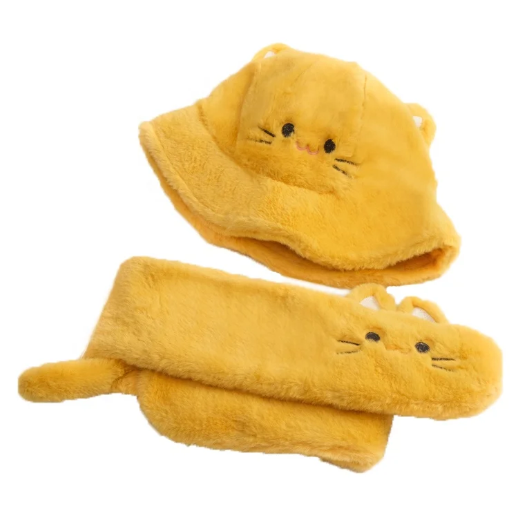 Милая детская шапка котенок с маленькими ушками и шарфом из искусственного меха для мальчиков и девочек детская зимняя плотная теплая Панама для детей