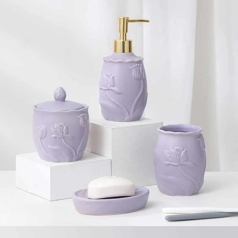 4Pcs New Home Hotel Household Washroom Ceramic Soap Dispenser Bathroom Products Accessories Sets
