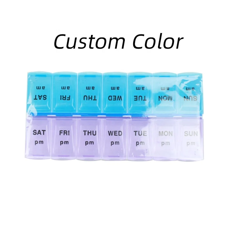 Medicine Box 14 Compartment Pillbox 7 Days Fish Oil, Supplements Pill Box Large Pill Box With Am-Pm Symbols, Portable For Travel