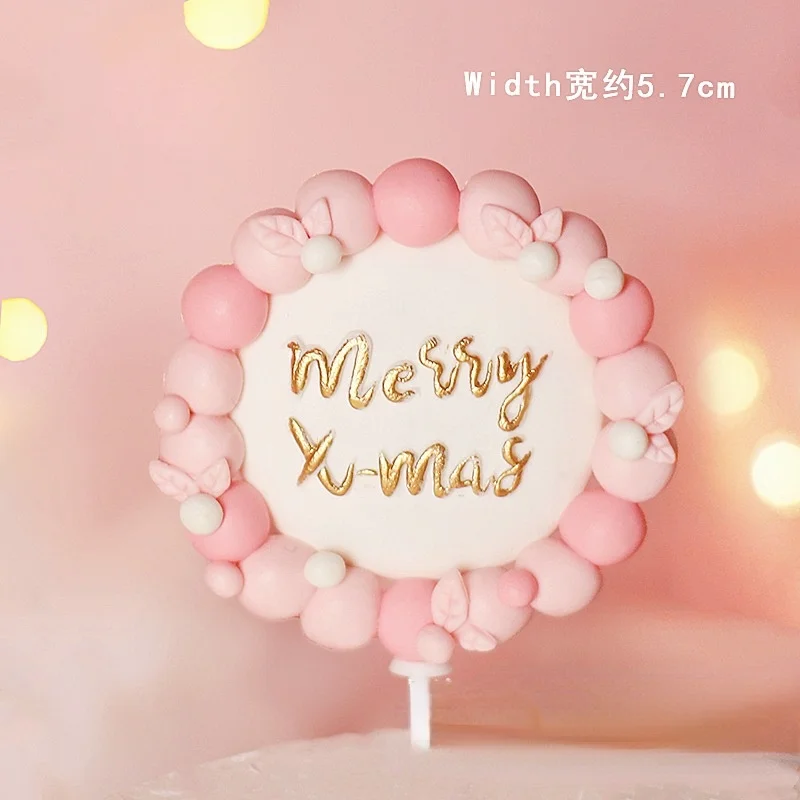 Christmas polymer clay  cake topper Pink sitting elderly snow house scarf snowman elk party Decoration