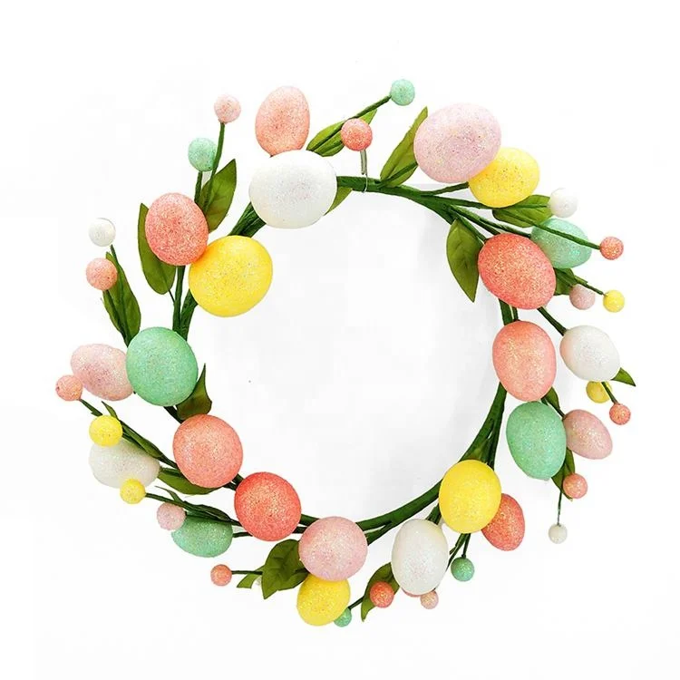 China Suppliers Easter Decoration Colorful Plastic Glitter Easter egg Wreath Easter Eggs