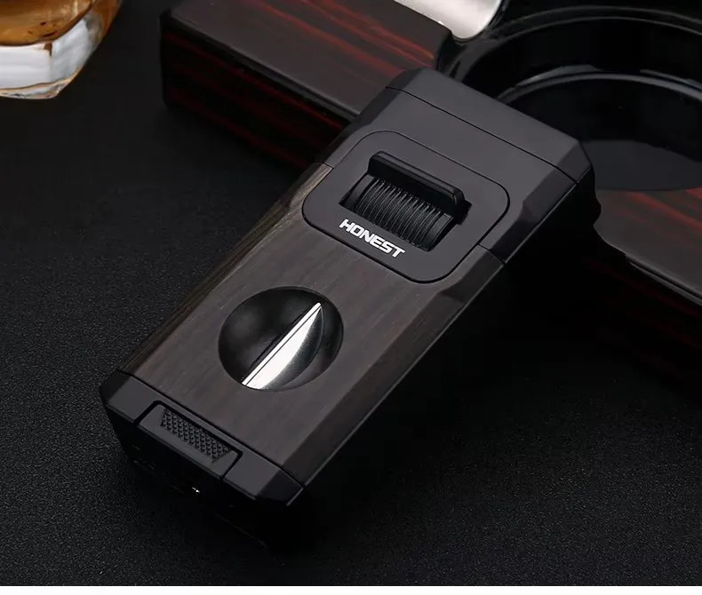 Creative Double Fire Inflatable Windproof Special Lighter Cigar Cutter Igniter Durable Cigar Lighter Support Custom Wholesale