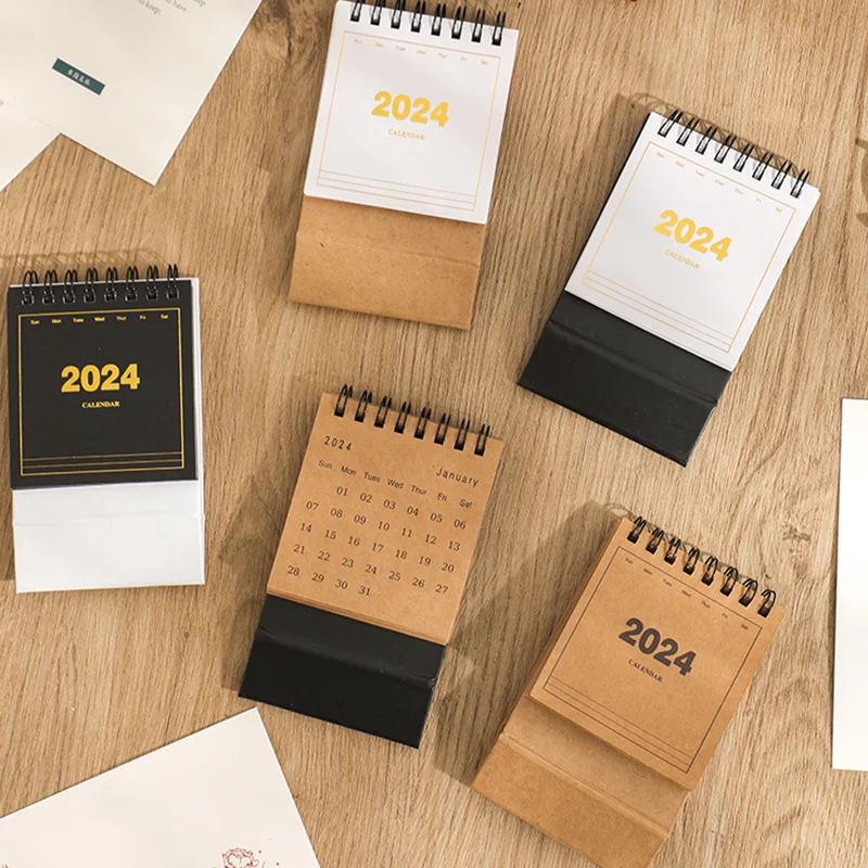 BECOL New Coming Creative Simple 2024 Desktop Calendar Double Coil Hardcover Mini Daily 365 Days Calendar Plan Memo Pad