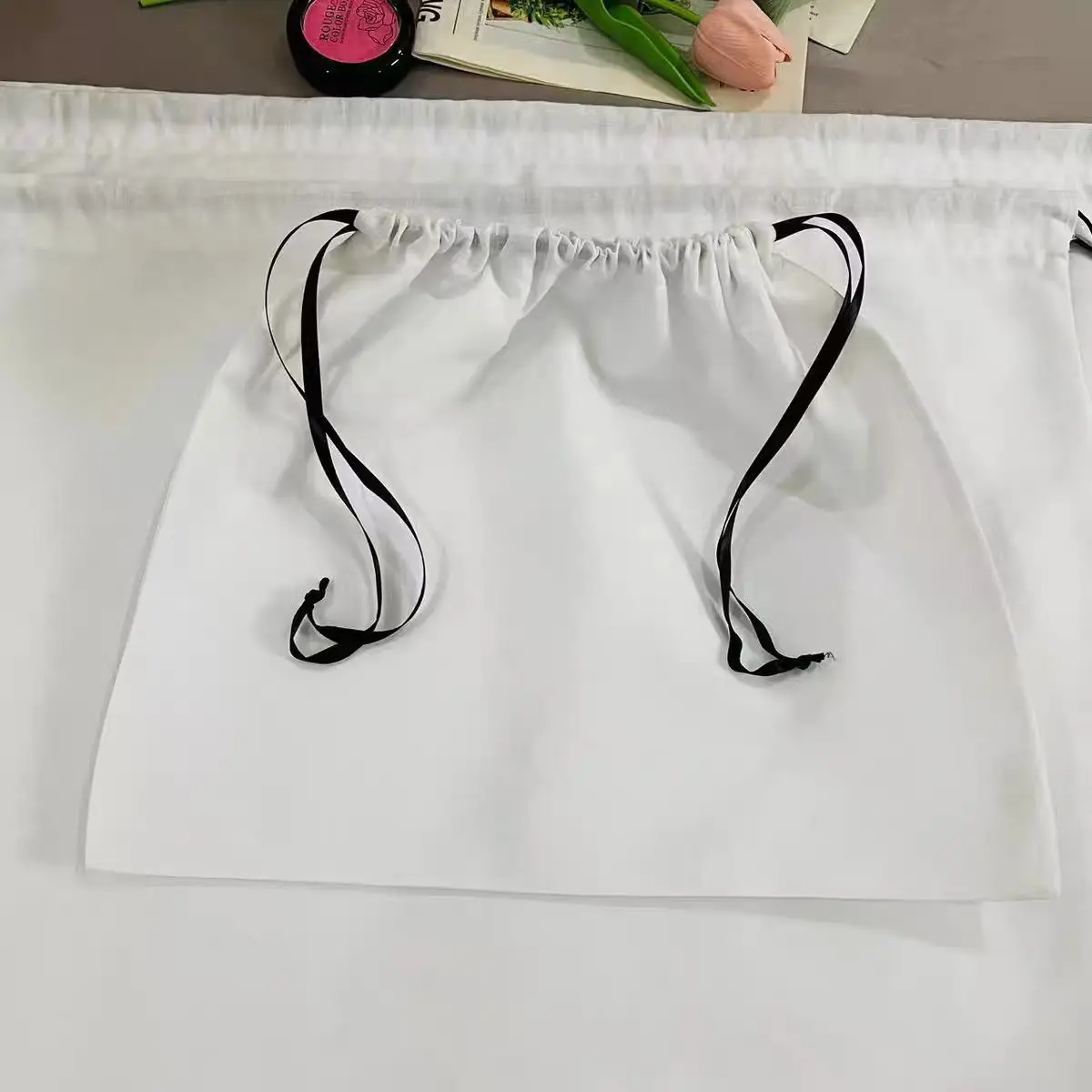 customized logo white soft cotton cover envelope drawstring jewelry gift packaging dust bag jewelry cotton hemp storage bag