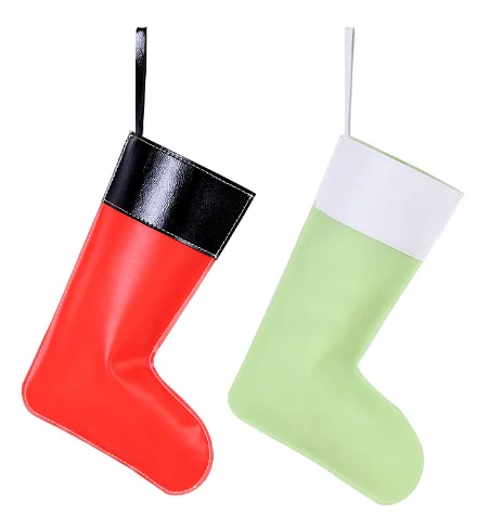 Large Leather Colorblock Christmas Socks Gift Bag Christmas Tree Decorative Socks Santa Claus Socks Factory Wholesale