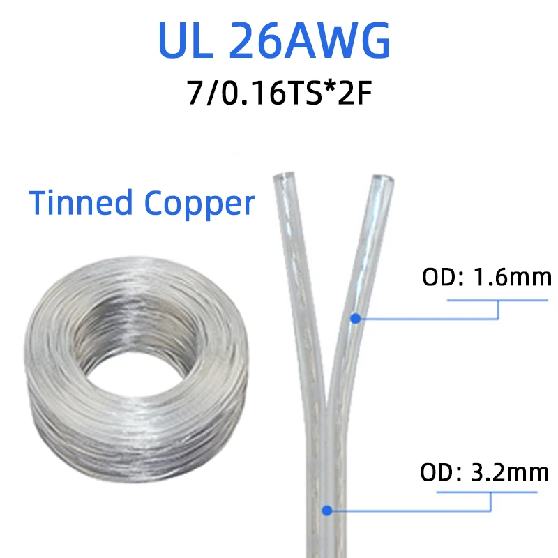 26 awm 2468 18 20 22 24 26 28 awg 2468 Cable Factory 2468 26AWG transparent Parallel cable 2 Core Tinned Copper wire