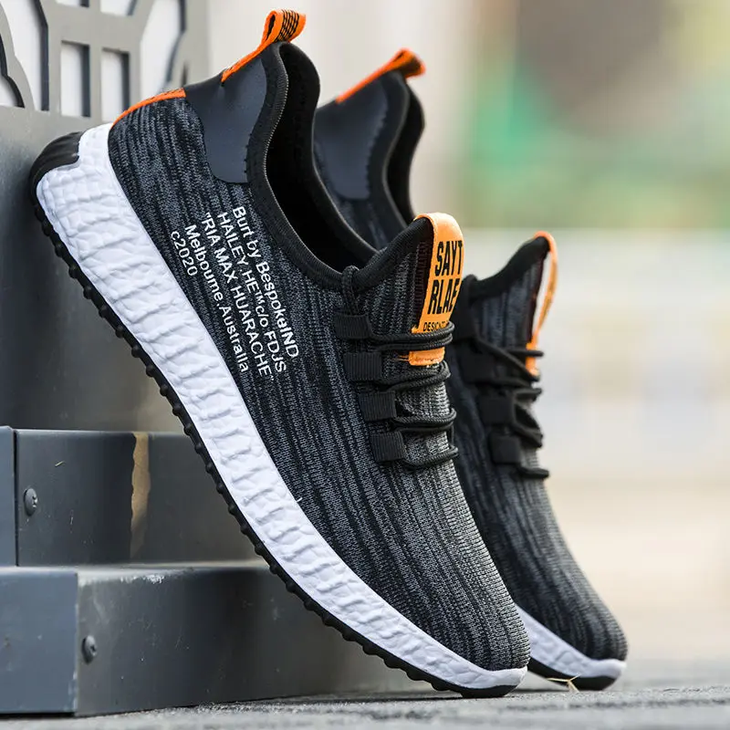  Летняя мужская модная удобная спортивная обувь flyknit мужские кроссовки повседневная для бега на толстой