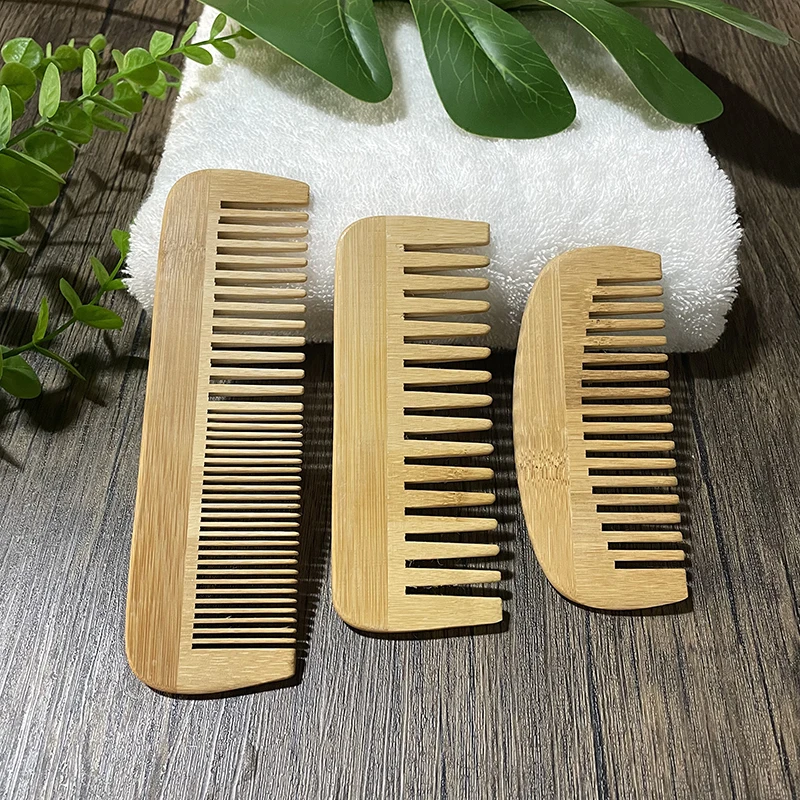 Eco-Friendly Biodegradable Natural Bamboo Wide Tooth Hair Comb Custom Logo Bamboo Wooden Combs
