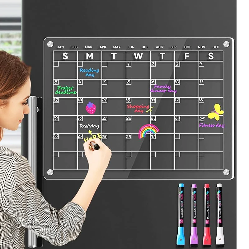 New Acrylic Magnetic Calendar for Fridge Planning and Scheduling Calendar Board Fridge Magnet Dry Erase