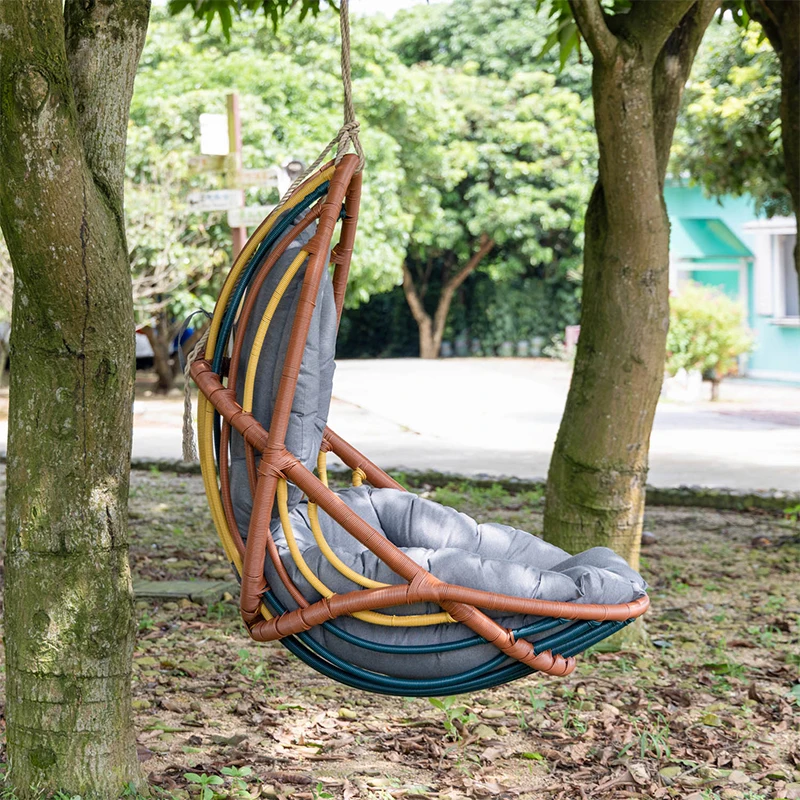 Colorful Waving Rattan Leisure Furniture Patio Swivel Chair Outdoor Hanging Swing Hammock Chair