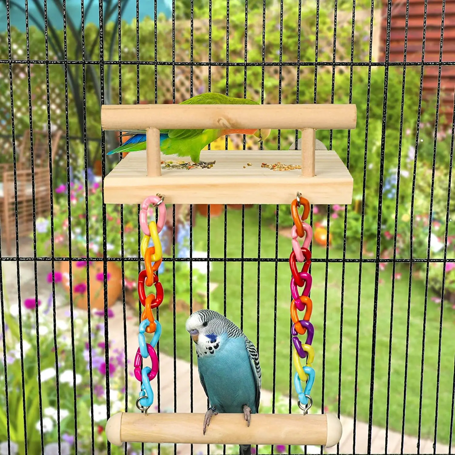 Bird Perches Cage Toys Parrot Wooden Platform Play Gyms Exercise Stands